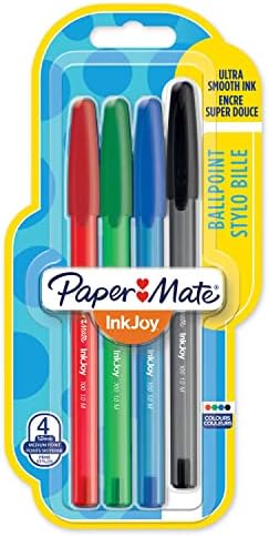 Paper Mate InkJoy 100ST Ballpoint Pens | Medium Point (1.0mm) | Red, Green, Blue & Black | 5 Count