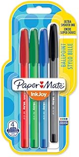 Paper Mate InkJoy 100ST Ballpoint Pens | Medium Point (1.0mm) | Red, Green, Blue & Black | 5 Count