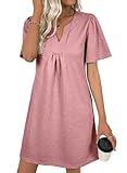 BLENCOT Baby Doll Dresses for Women Oversize 2026 Casual Loose Pullover Shift Tunic Mini Dress Short Sleeve Fashion Spring Outfits Maternity Dress Dusty Pink S