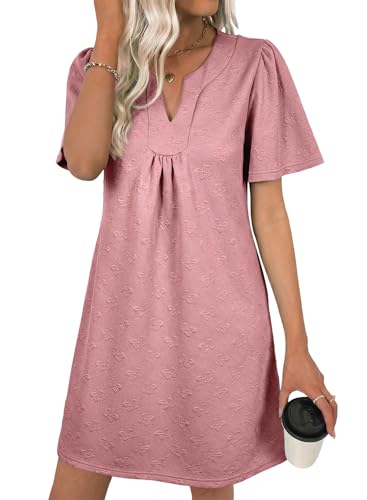 BLENCOT Baby Doll Dresses for Women Oversize 2026 Casual Loose Pullover Shift Tunic Mini Dress Short Sleeve Fashion Spring Outfits Maternity Dress Dusty Pink S