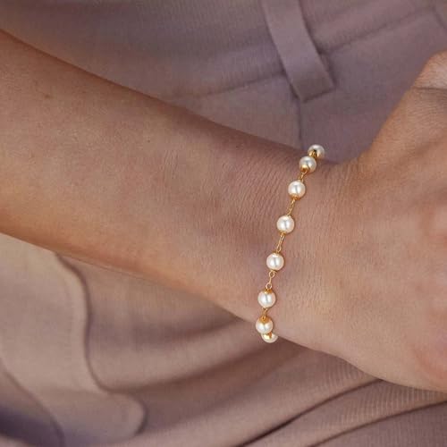 LOYATA Chain Bracelet Gold Link 14K Gold Plated Dainty Pearl Bracelet Simple Jewelry Gift for Women3