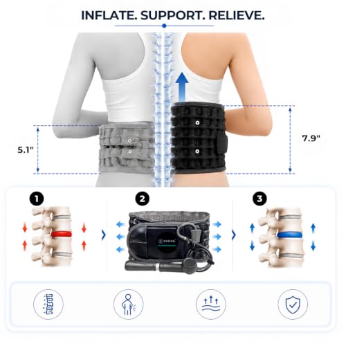 Image of DEZIRE Inflatable Lumbar Decompression Belt | Lower Back Pain Relief & Back Support | Adjustable 28-50 Inches | Unisex | Hand Pump Included (Black)