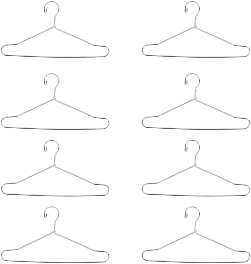 RCFINE 20Pcs Mini Hangers Metal Doll Clothes Holders Wire Rack Stand Doll Clothes Rack for Doll Clothes Gown Dress Outfit Doll Clothes Accessories (Silver,15cm)