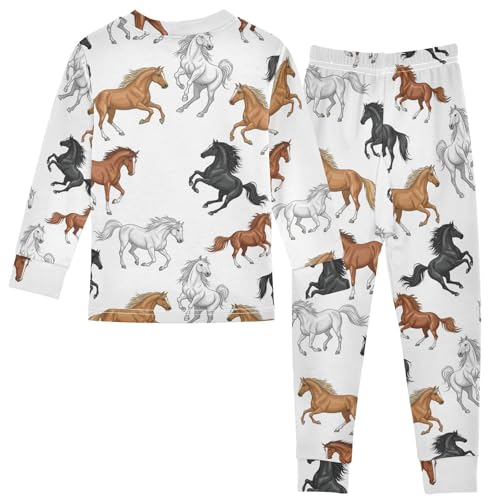 Pajama Sets Long Sleeve Horse Running Pattern Prints Soft Comfy Sleepwear 2 Piece PJS 3-8T3