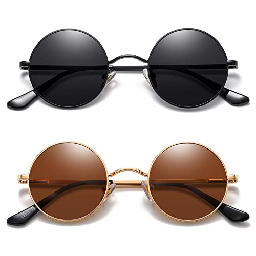 Image of MEETSUN Small Round Polarized Sunglasses for Men Women Metal Retro Hippie Circle Sun Glasses Driving Festival Cosplay UV400