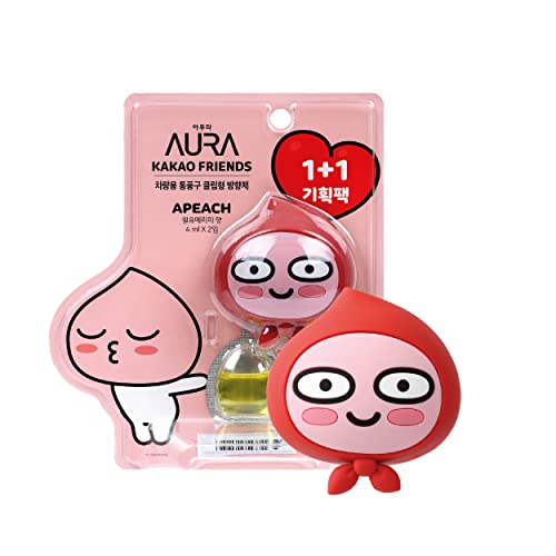 Image of AURA Car Air Freshener Vent Clip, Apeach (Will You Marry Me, 0.14fl oz*2, Pack of 2) - Long-Lasting Odor-Fighting Scent. Kakao Friends Figurine. Car Decoration Accessories, Diffuser, Absorber