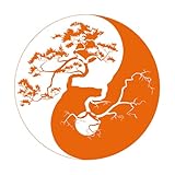 Stickers artistiques en vinyle Arbre Yin Yang Zen style asiatique 36x36cm Décoration de magasin Orange