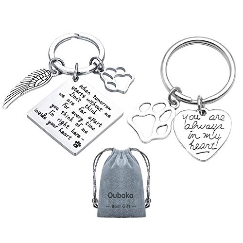 Oubaka Pet Memorial Keychain Gift - When Tomorrow Starts Without me Remembrance Keychain Pet Loss Sympathy Keychain Memorial Gift for Pet Owner Pet Lover