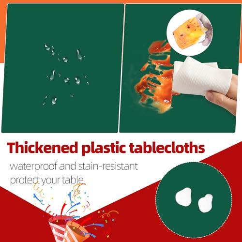 Image of tujol Dark Green 6 Pack Plastic Table Cloth 84 inch, Disposable Round Tablecloth Table Cover, Plastic Tablecloths for Parties