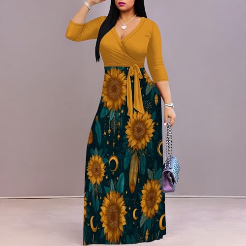 Image of PinkPatty Women's Long Sleeve Maxi Dress Plus Size Trendy Wedding Guest Wrap Dress with Pockets&Belt
