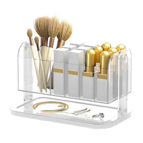 Yistoi Organisateur de Maquillage 13 Compartiments, Range-Lèvres, Accessoire de Coiffeuse avec Plateau, Rangement Coiffeuse – Pour Conserver Rouge à Lèvres, Lip Gloss et Pinceaux de Maquillage