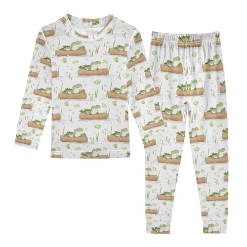 ALAZA Crocodile Cartoon White Pajamas Long Sleeve Sleepwear 2-Piece Pajama Set
