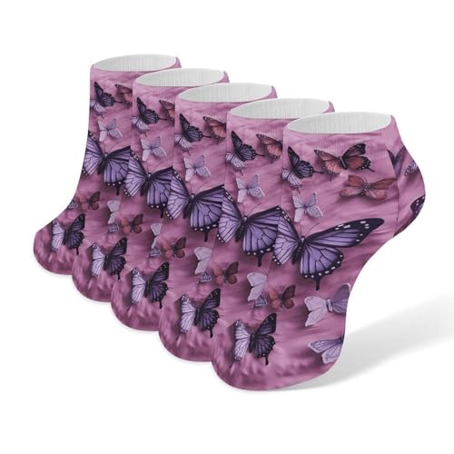 HMNBCD Ankle Socks All Butterflies Are on Purple Background Socks for Women Men Athletic Cotton Sock Moisture-Wicking Sock for Running Sports Warm Stockings 5 Pairs
