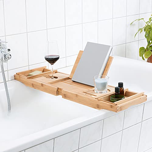 Navaris Bed And Bath Tray - Wooden Rack With Folding Legs - Bamboo Bathtub Caddy Bridge Shelf With Book Or Tablet Stand - Natural Brown #TOP1