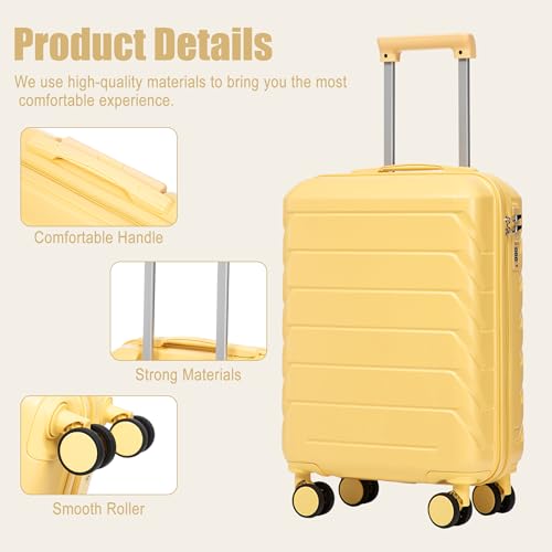 Image of 20 Inch ABS Hard Shell Travel Checked Luggage With Combination Lock, Yellow