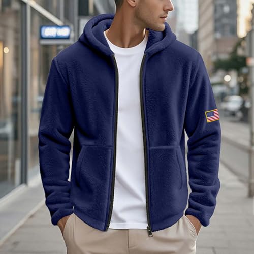 Mens Winter Fleece Warm Coat Fashion Star Striped Sweatshirt Casual Full Zip Hoodies Long Sleeve Cardigan with Pocket2