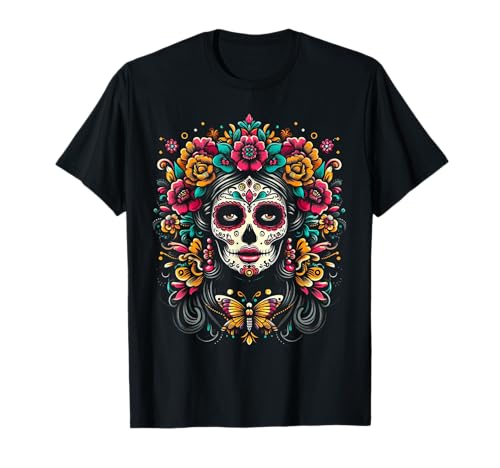 De Los Muertos La Catrina Día de los Muertos Calavera de Azúcar Mujer Camiseta
