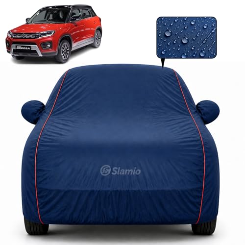 Image of Car Cover for Maruti Suzuki Brezza Facelift | 100% Waterproof Heavy-Duty 3-Layer Car Body Cover | All-Weather Rain,UV, Sun & Dust Protection | Custom Fit | Mirror & Antenna Pockets | Navy Blue