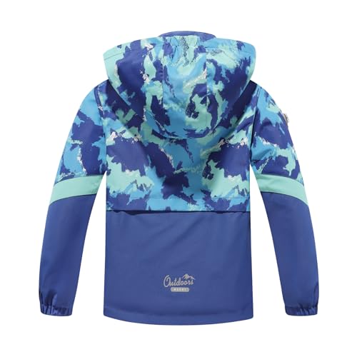 Image of MGEOY Boys Girls Rain Jacket Lightweight Waterproof Hooded Fleece Lined Raincoat Windbreakers for Kids