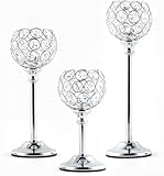 VINCIGANT 3er Set Kerzenständer Silber, Kristall Teelichthalter für Hochzeit Tischschmuck, Wohnzimmer, Kamin, Esstisch Deko, Geschenk für die Feiertage (17cm/22cm/27cm)