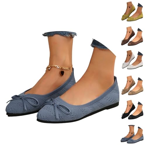 Flats for Women: Dressy Pointed Toe Ballet Shoes,Comfortable Bow Knit Mesh Slip On Dance Ball Business Casual