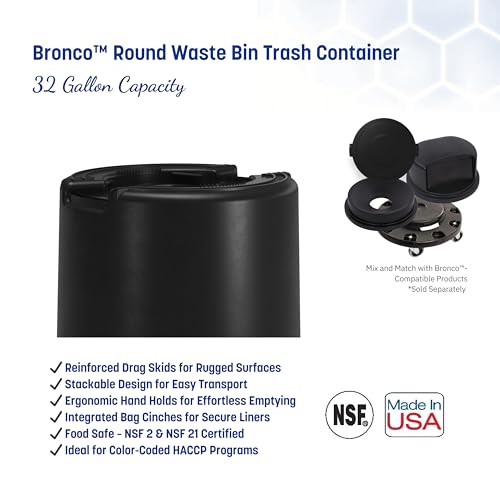 Image of SPARTA Bronco Round Waste Bin, Trash Can with Handles for Garbage or Recycling, 32 Gallon Capacity, Black