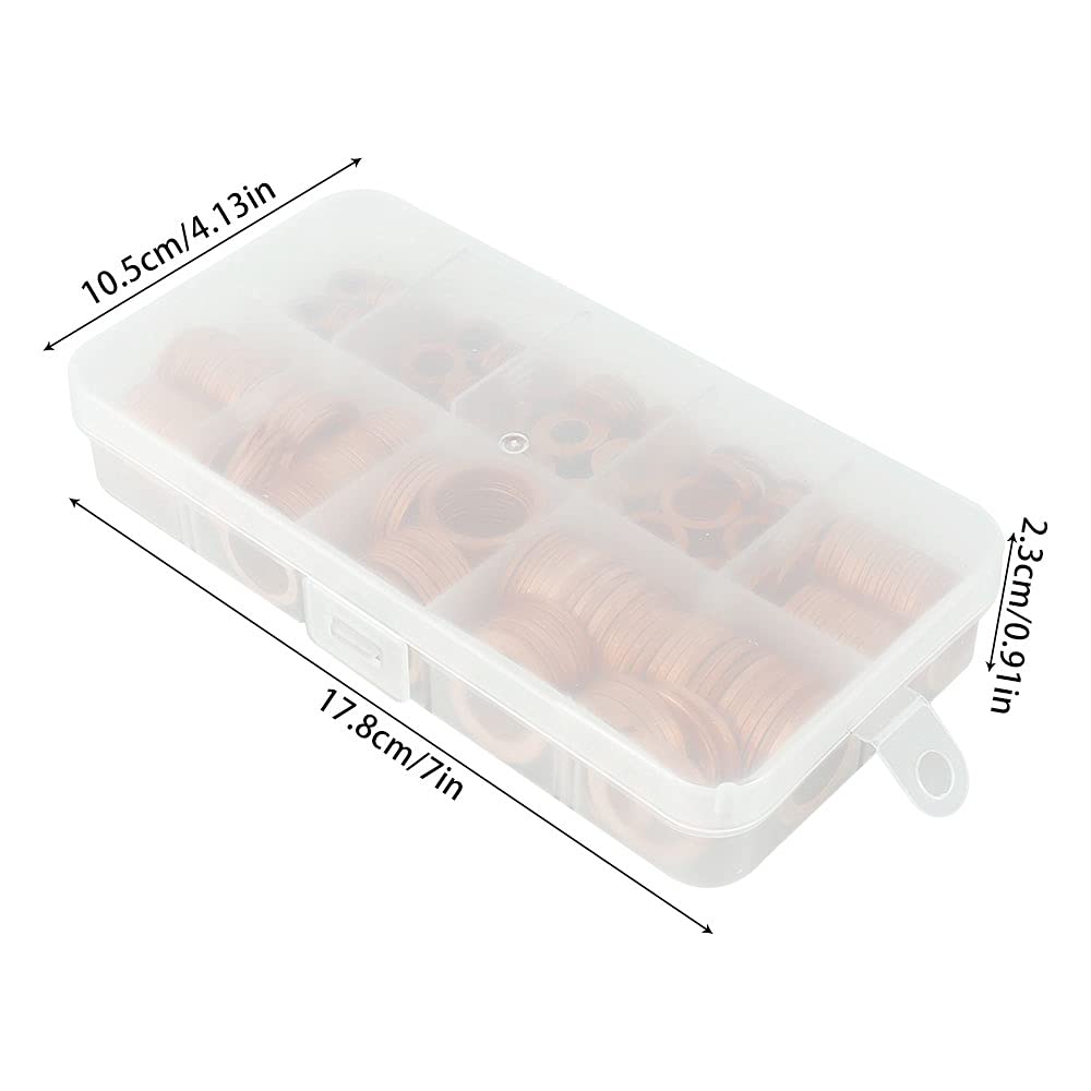 Juego de tuercas y pernos de junta de Arandela de cobre de M5-M14, Kit surtido de juntas tóricas planas con caja, juego de juntas de cobre for tapones de sumidero, 400 Uds.