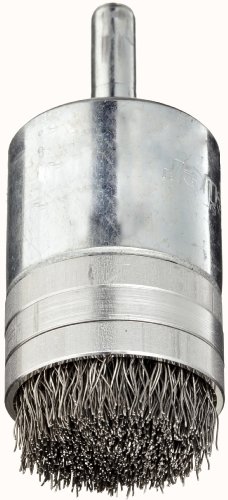 Image of Weiler 11115 0.0104 inch Wire Size, 302 Stainless Steel Bristles, Banded, Solid End, Stem-Mounted Crimped Wire End Brush, Made in the USA