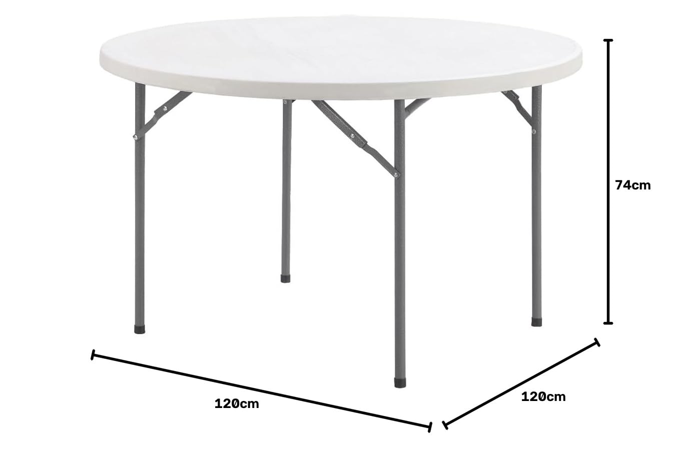 VERDELOOK | Tavolo Rotondo, Ø120 H74 cm, Bianco, Catering, in Plastica HDPE con Struttura in Metallo Verniciato Pieghevole, Facile da Trasportare, da Giardino e Eventi