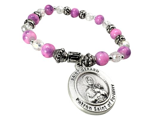 Westmon Works St Gerard Bracelet Set for Ladies Italian Metal Charm and Glass Bead Patron Saint of Fertility Holy Prayer Card3