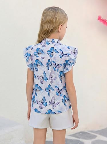 Image of Haloumoning Girls Ruffle Short Sleeve Floral Chiffon Blouses Kids Summer Shirts Tops 5-14 Years