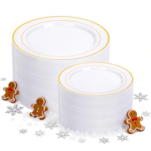 I00000 200 Pcs Gold Plastic Plates - Disposable Party Plates Include 100 Dinner Plate and 100 Elegant Dessert Plate Perfect for Party, Holiday, Wedding & Birthday I00000 200 Pcs Gold Plastic Plates - Disposable Party Plates Include 100 Dinner Plate and 100 Elegant Dessert Plate Perfect for Party, Holiday, Wedding & Birthday
