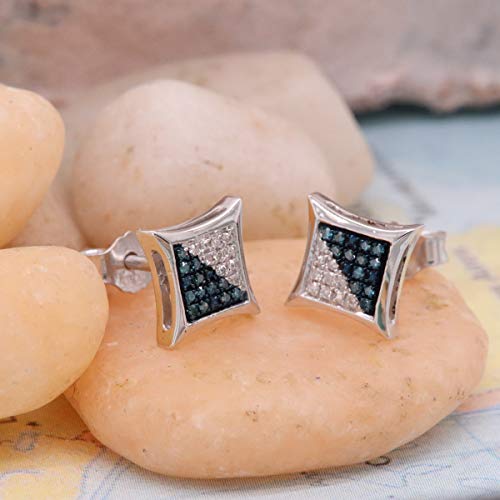 Dazzlingrock Collection 0.10 Carat (ctw) Round Blue & White Diamond 7mm Kite Micro Pave Hip Hop Iced Out Studs in 925 Sterling Silver, Unisex Design Ladies, Mens Real Diamond Earrings4