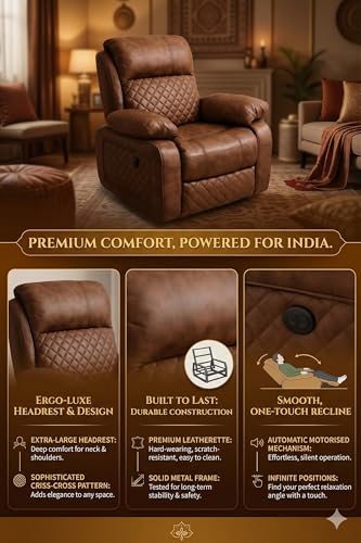 Image of Cable Crafts Deluxe Quilted Recliner in Brown Leatherette for Home Living Room Comfortable Seating