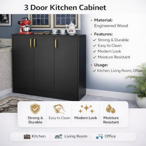 Image of Spyder Craft Accent Multipurpose Cabinet with Storage - Shinx Storage Organizer with Doors Side Cupboard for Shoe, Hallway, Kitchen, Living Room, Office, Color -Black (Assembly - DIY)