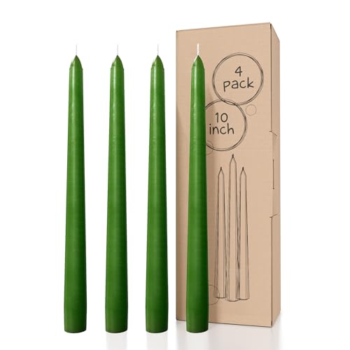 CANDWAX 10 Inch Taper Candles Set of 4 - Dripless and Unscented Candlesticks - Perfect for Dinner and Christmas - Green