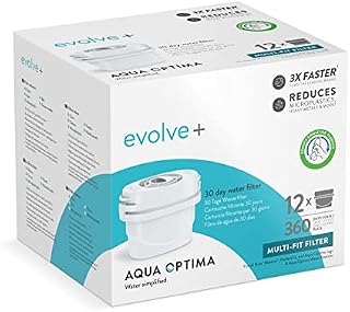 Aqua Optima Water Filter Cartridge Evolve+ 12 Pack (12 Months Supply), Compatible with Brita, Maxtra+ & PerfectFit, White, EPS214