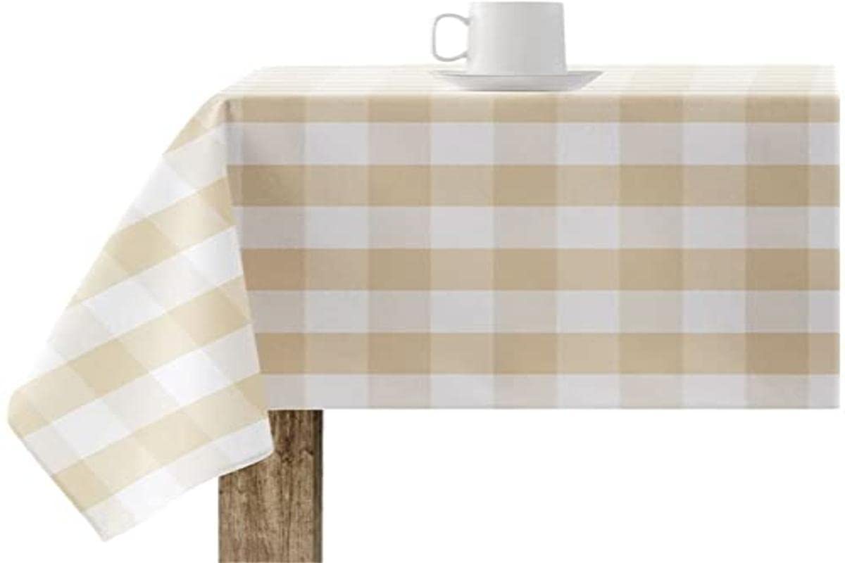 BELUM,Resinated Tablecloth Stain Resistant Paintings 0120-103, Tablecloth Plaid Vichy Size; 250x140 cm, Tablecloth Vichy Vanilla, Tablecloth Fabric 100% Organic Cotton