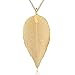 Produktbild Gleamart Delicate Filigree Real Leaf Lange Halskette Leichte metallbeschichtete Blätter Pullover Halskette Gold