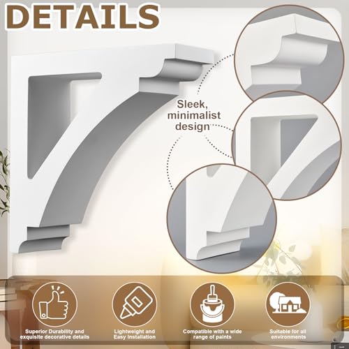 Image of Briwooody 2 Pcs Unfinished Paintable Corbels Bracket for Doorway Countertop Home Cabinet Bookshelves Furniture Support PU (4 W X 12 D X 12 Inch H,Modern Style)