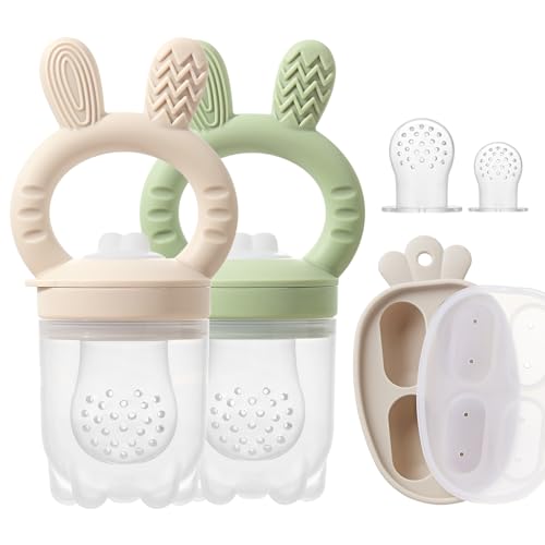 KIAANS Chupete Alimentador Antiahogo para Fruta Bebé Masticador de Silicona Sin BPA Distribuidor de Comida y Juguete Dental Accesorio Alimentación Complementaria y Autónoma (Aceituna)