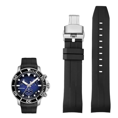 Bracelet montre silicone 22mm pour Tissot T120417 noir argent