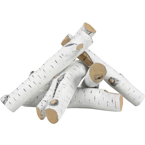 Happybuy 6 Pcs Large White Birch Logs, Heat-Resistant Ceramic Logs for Gas Fireplace, Realistic Stackable Wood Branches for Indoor/Outdoor Firebowl