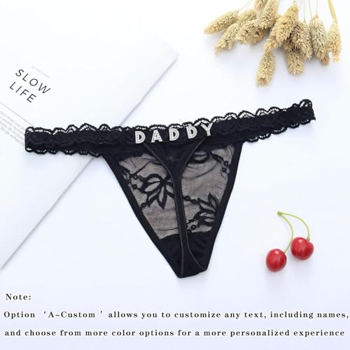 Image of Women's Personalized Thongs with Funny Rhinestone Letters, Custom Name Underwear Panties for Couples