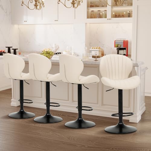 Image of COLAMY Bar Stools Set of 4, Modern Swivel Bar Chairs, Adjustable Faux Leather Upholstered Barstools Counter Height with High Backrest for Bar, Kitchen Island, Dining Room, Beige