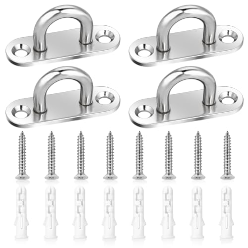 KALIONE 4 Stück Augplatte Edelstahl, Wandhaken U-Haken Deckenhaken mit Schrauben (silber)