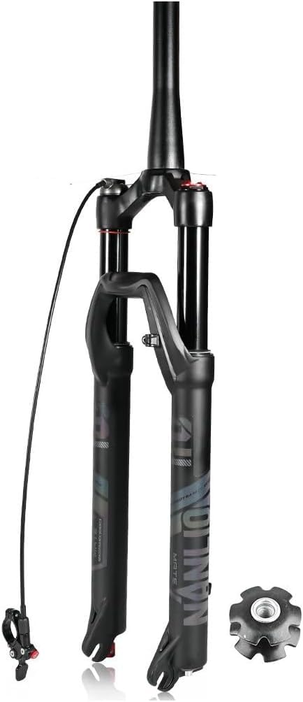 HOMSXPAC 26" 27.5" 29" Mountain Bike Air 1-1/8" Straight/Tapered Forks Travel 120mm QR 9mm Disc Brakes Front Fork Rebound Adjust(Tapered-remote,26")