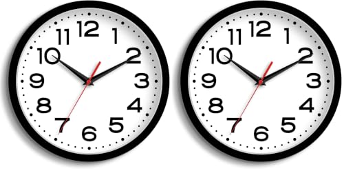 Image of Roymnie Wall Clock Silent Non-Ticking Modern Clock Battery Operated 8 Inch Small Classic Analog Decorative for Classroom, Living Room, Office, Bedroom, School, Hotel (Black) (Pack of 2)