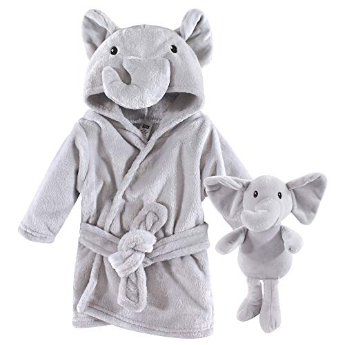 Hudson Baby Unisex Baby Plush Bathrobe and Toy Set, Gray Elephant, One Size