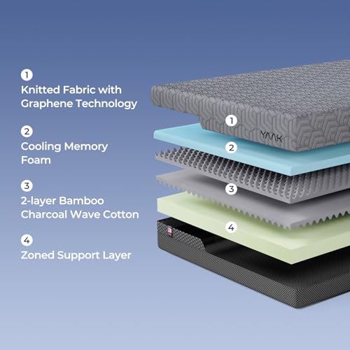Image of Yaak 12 Inch King Size Memory Foam Mattress, Cooling Gel Made in USA, Grey | Medium firm, back pain relief, motion isolation, breathable, CertiPUR-US, Oeko-Tex, fiberglass free